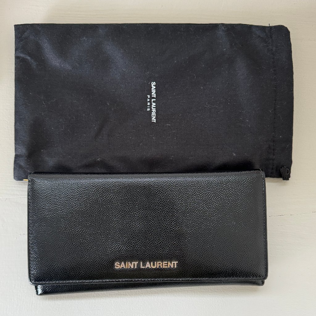 Saint Laurent Peppled Patent Leather Wallet Black